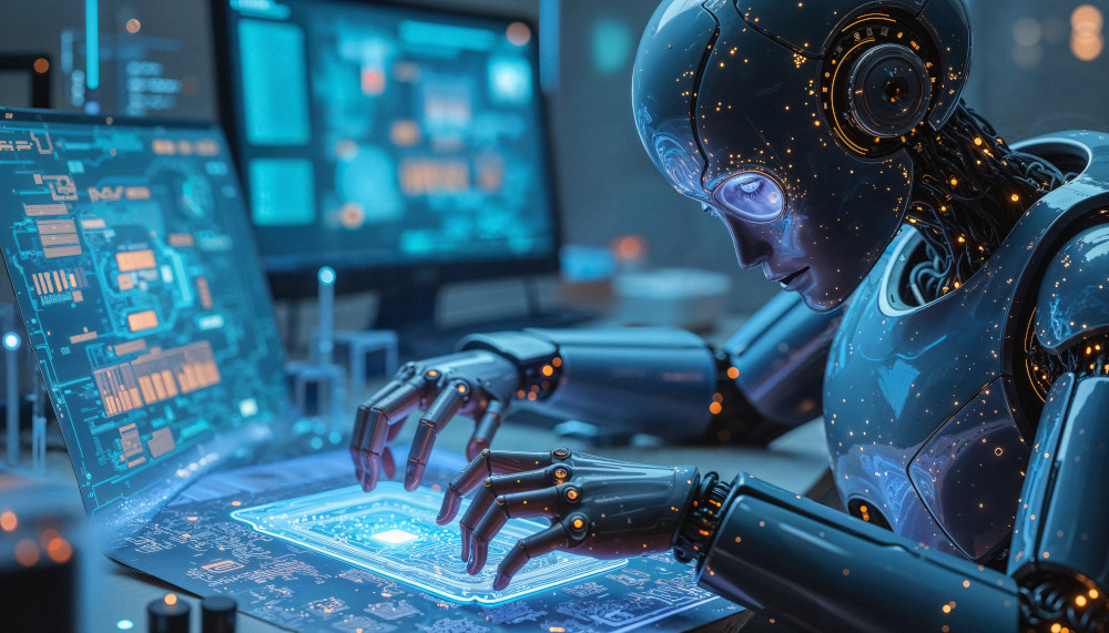 Visual representation of Agentic AI in ITSM, highlighting autonomous decision-making capabilities. AI Robot sat over a computer